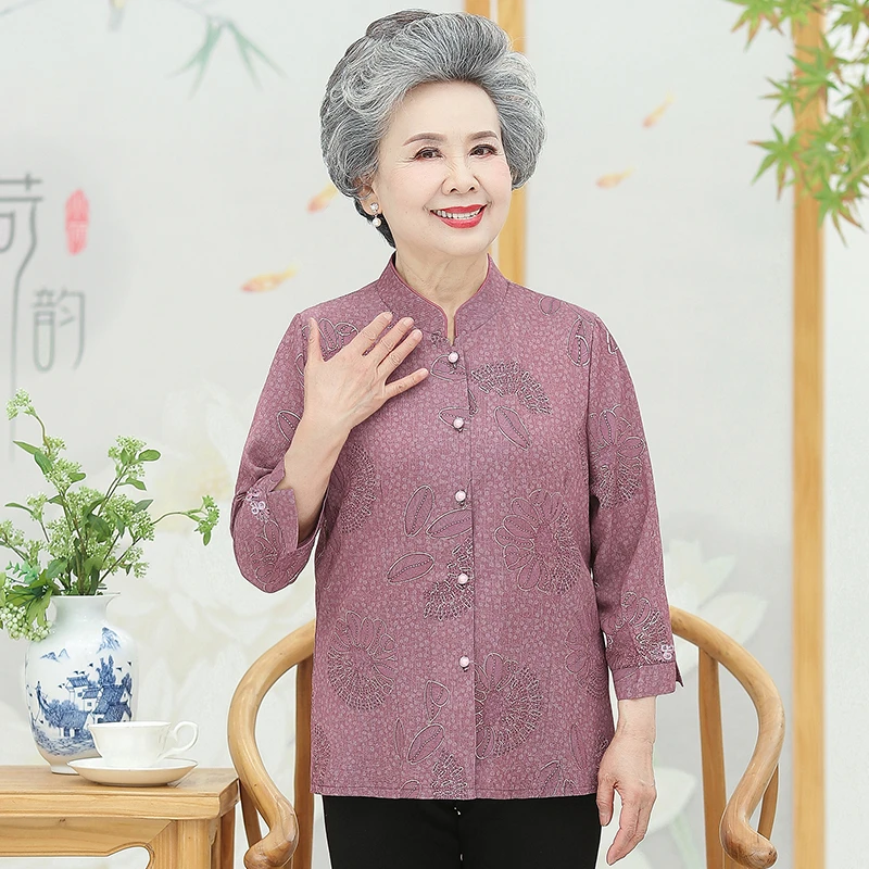 奶奶装夏季衬衫老年人女妈妈春装上衣60岁70小个子老人妈妈装衣服