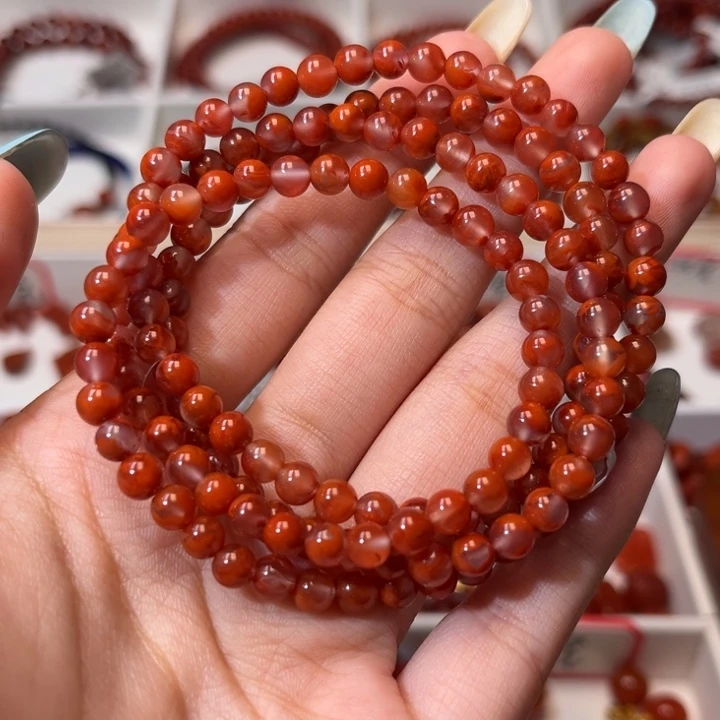 南红玛瑙未镶嵌手链柿子红飘花多圈5mm圆珠