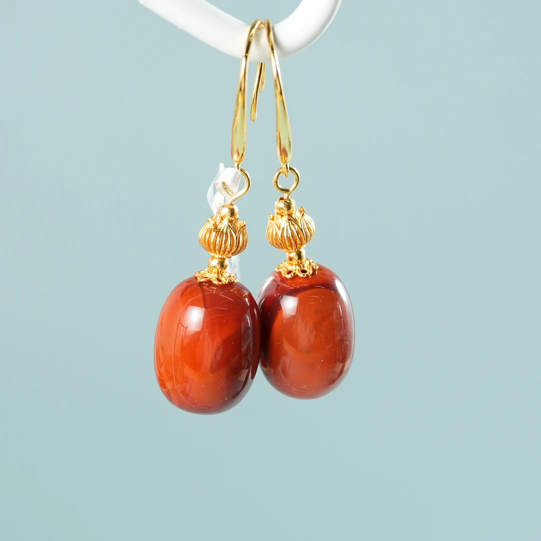 【老掌柜讲珠宝】南红桶珠耳环 MALC052402