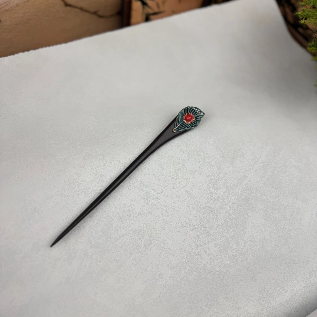 18厘米原创新中式发簪古风汉服旗袍黑檀木盘发簪子气质女