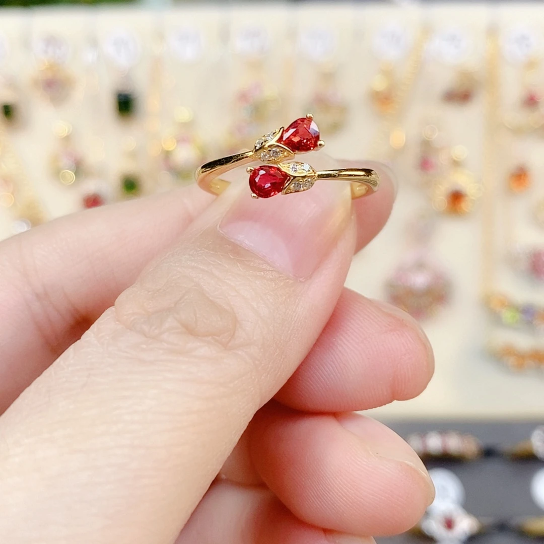 戒指彩色蓝宝石银S925镶嵌