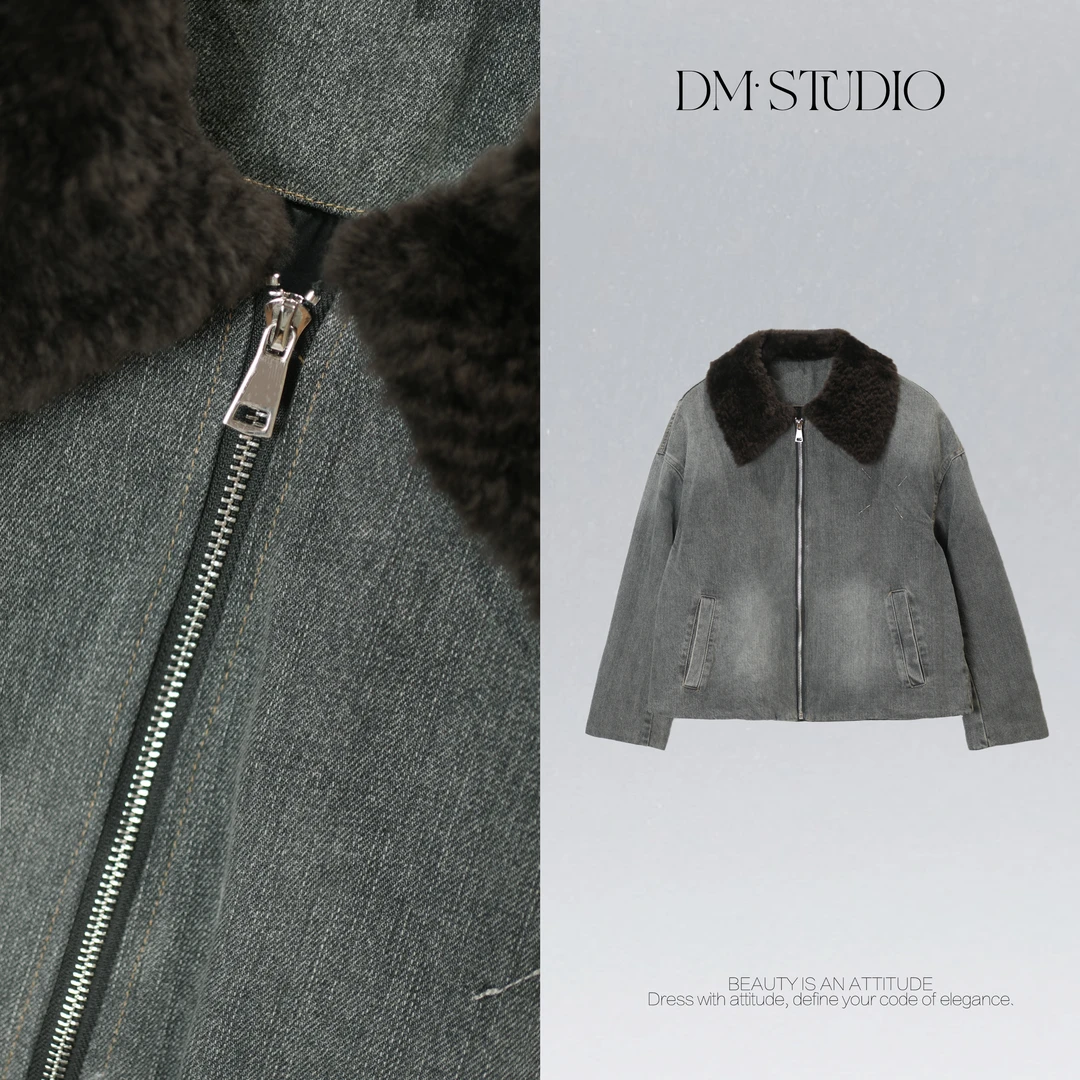 DEDM•STUDIO/气质复古皮毛一体90鹅绒水洗牛仔外套2510WT/9925100