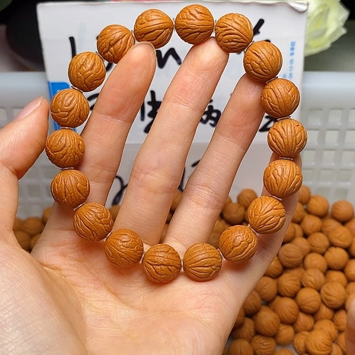 桃核手串12mm左右野生红锦鲤单圈