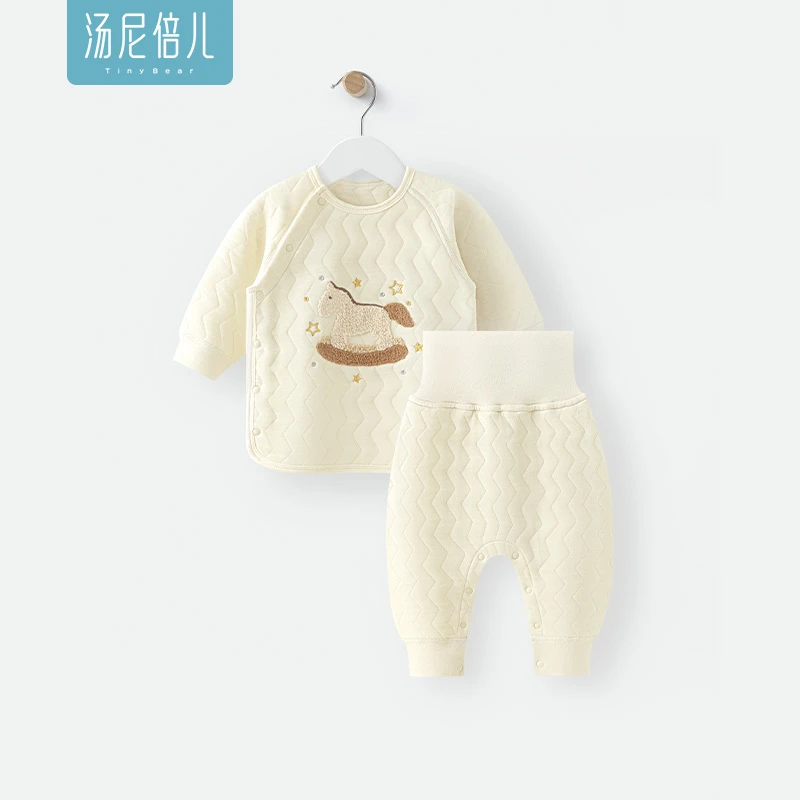 汤尼倍儿婴儿夹棉连体衣服秋冬季宝宝外出保暖加厚马年新生儿哈衣