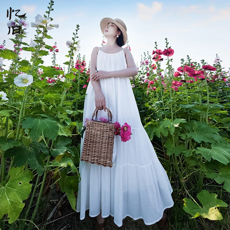 现货【浅忆】文艺吊带裙女夏薄款外穿仙气荷叶边裙无袖内搭连衣裙