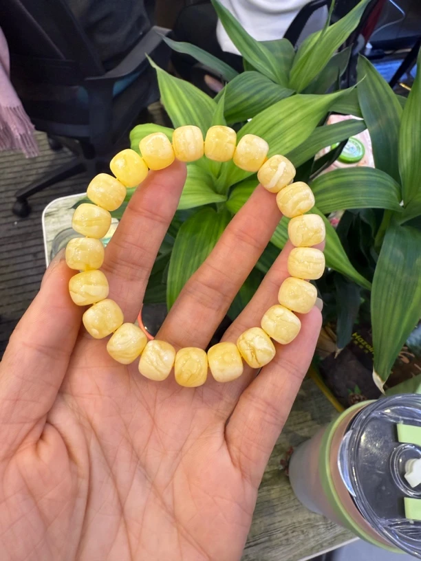 天然琥珀蜜蜡满蜡妖花虎皮纹手串