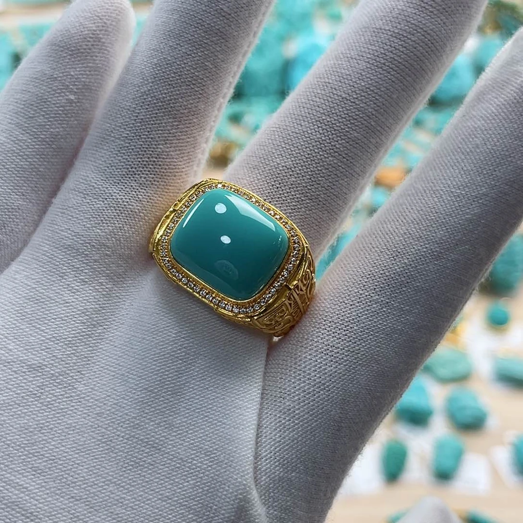 绿松石珠宝奇石18K金镶嵌