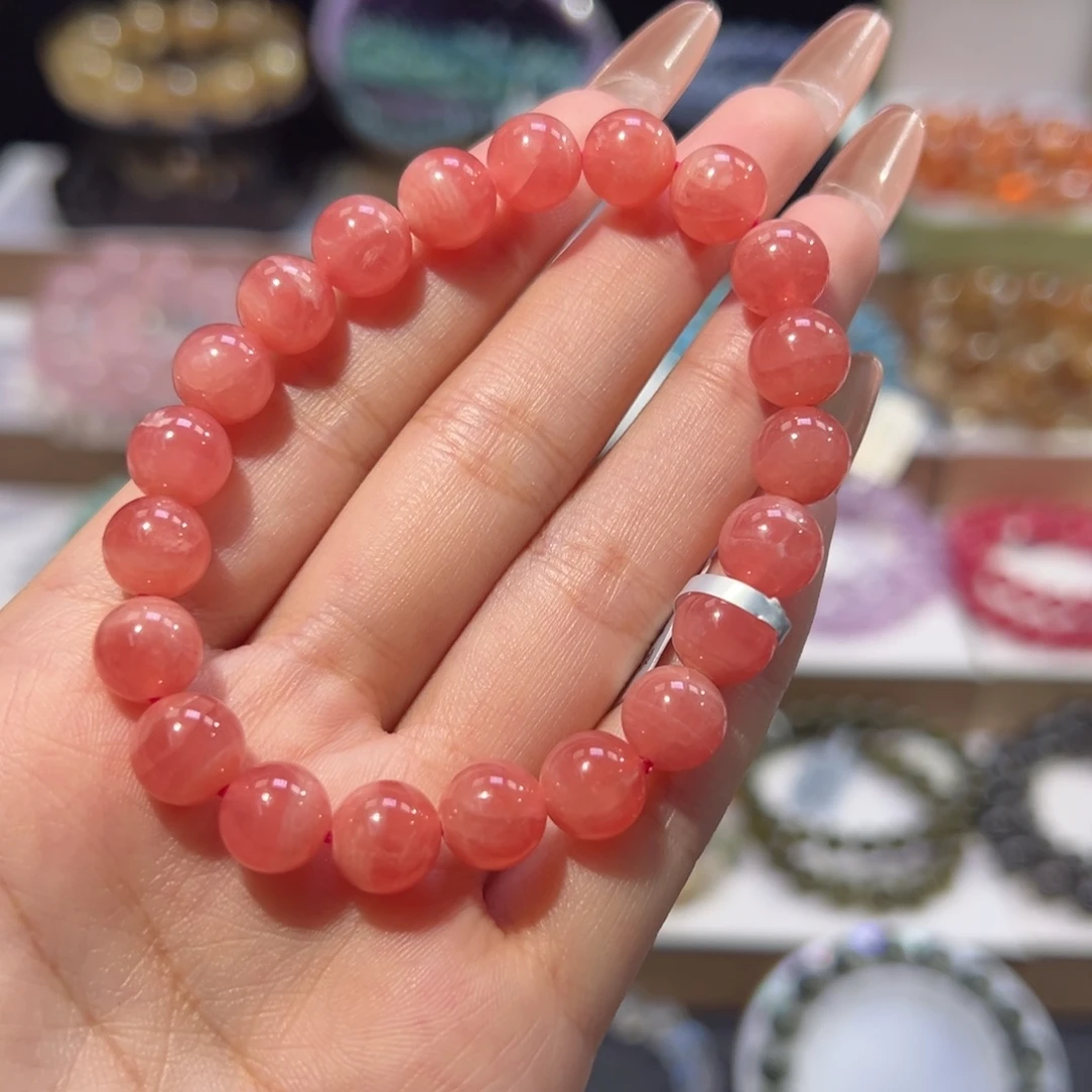 菱锰矿（红纹石）未镶嵌手串收藏级冰种红纹石8.8mm