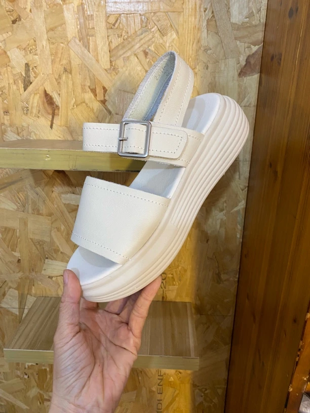 舒适纯色皮带扣胶粘鞋女罗马凉鞋休闲鞋韩版简约平底软底