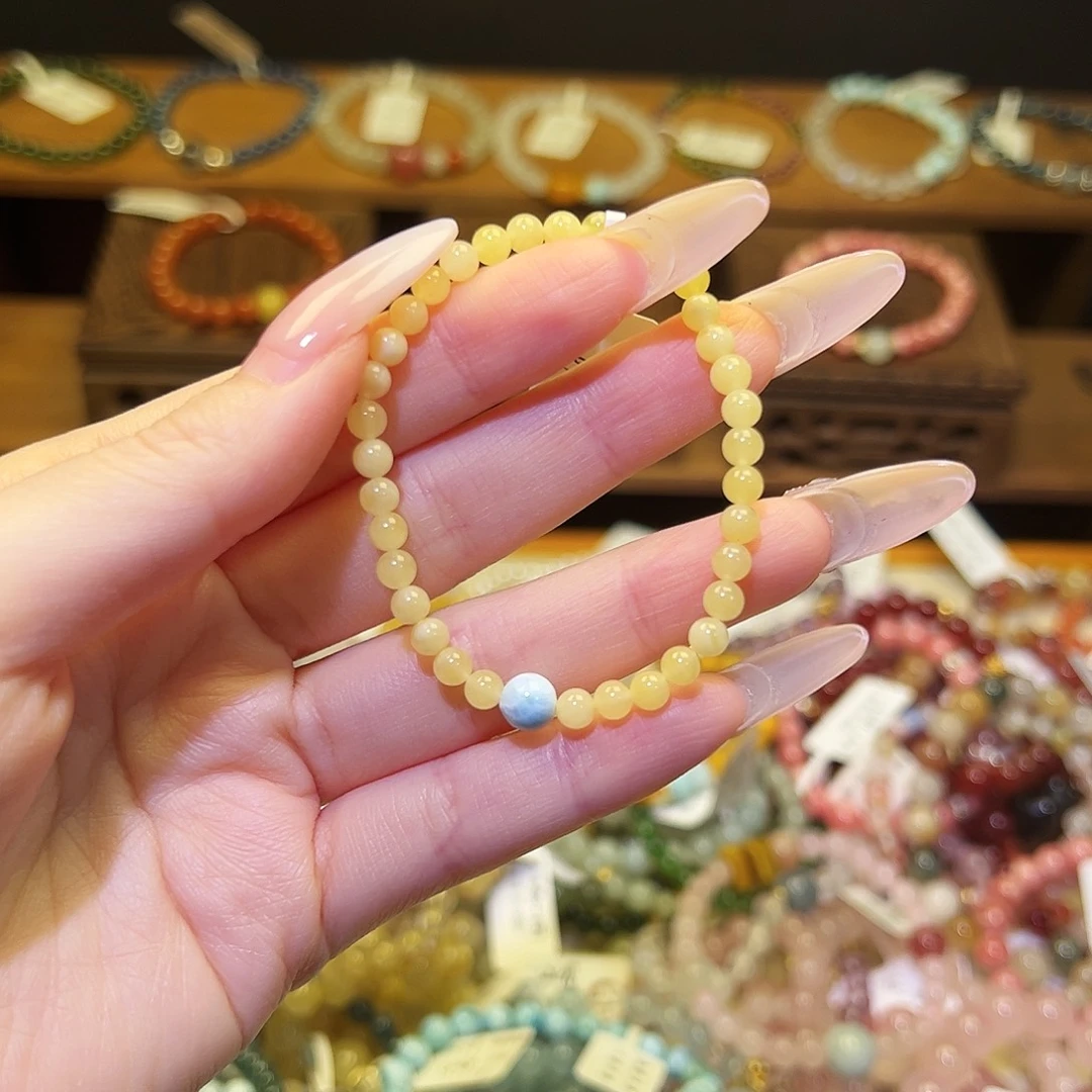 水晶手链银S925镶嵌蜜蜡860