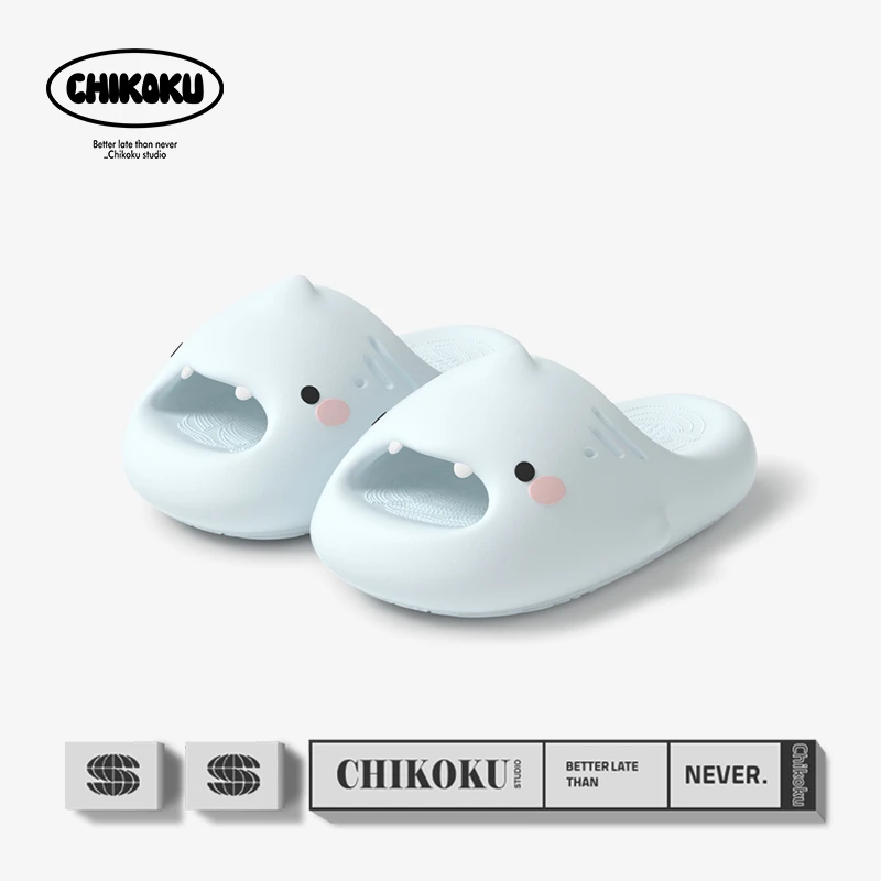 chikoku小萌鲨可爱卡通拖鞋女夏外穿抗菌软厚底情侣鲨鱼男凉拖鞋