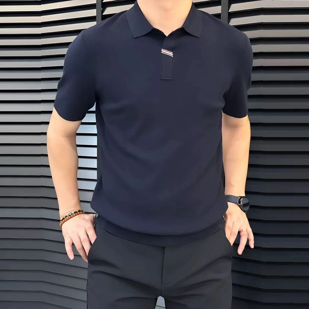 2025品质翻领polo短袖毛衣男欧货轻奢针织针织polo衫男打底衫