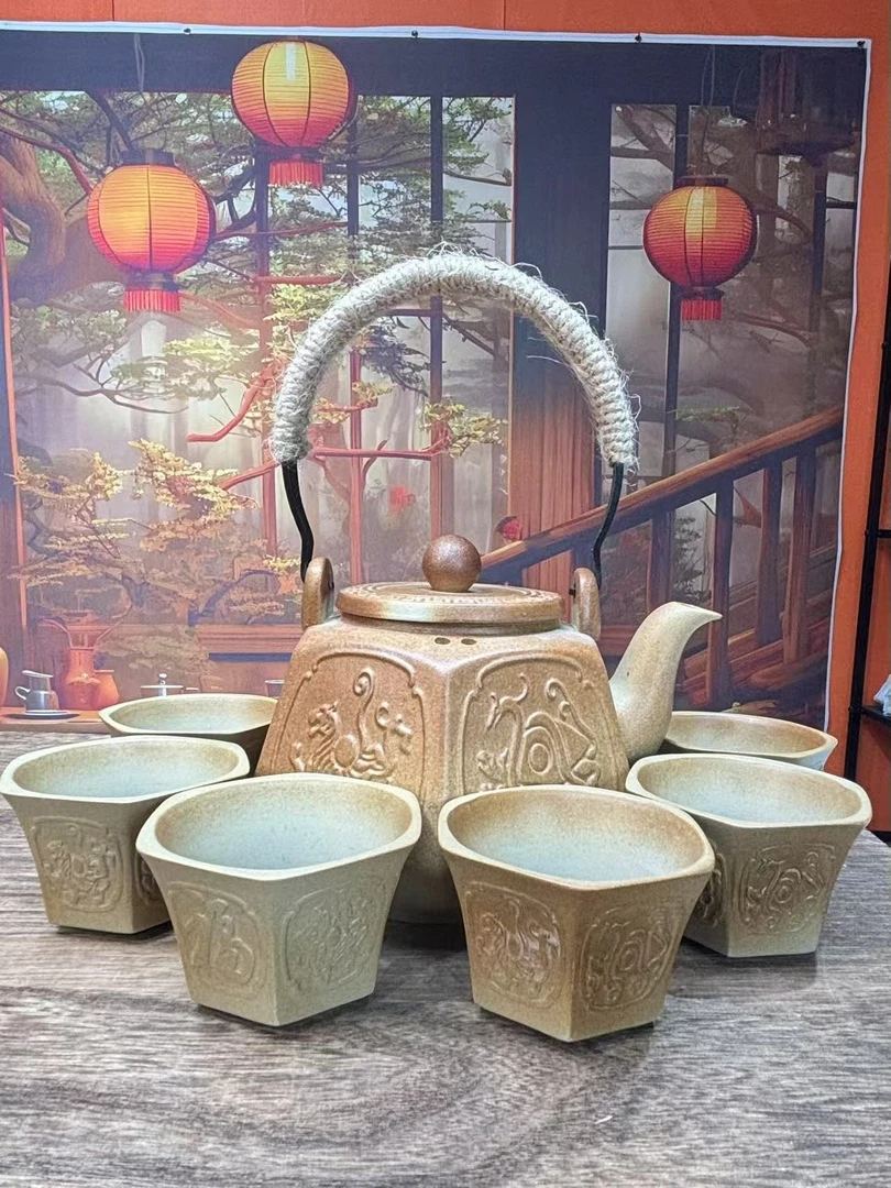 四大神兽原矿粗陶提梁煮茶壶