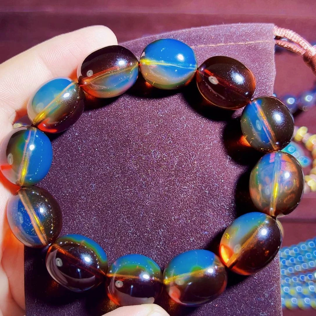 蓝珀珠宝奇石未镶嵌红蓝16mm枣珠毕业