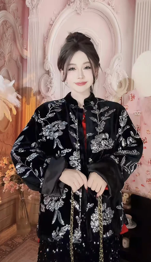 【崔】龙华富贵外套  轻奢亮片中国风高端外套花朵纹国风开衫11547