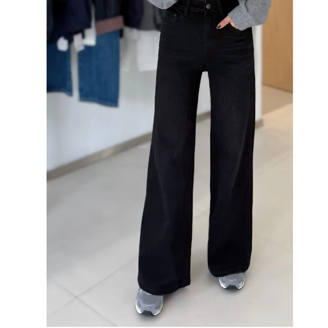 69552豹纹后标四面弹窄版薄绒牛仔裤