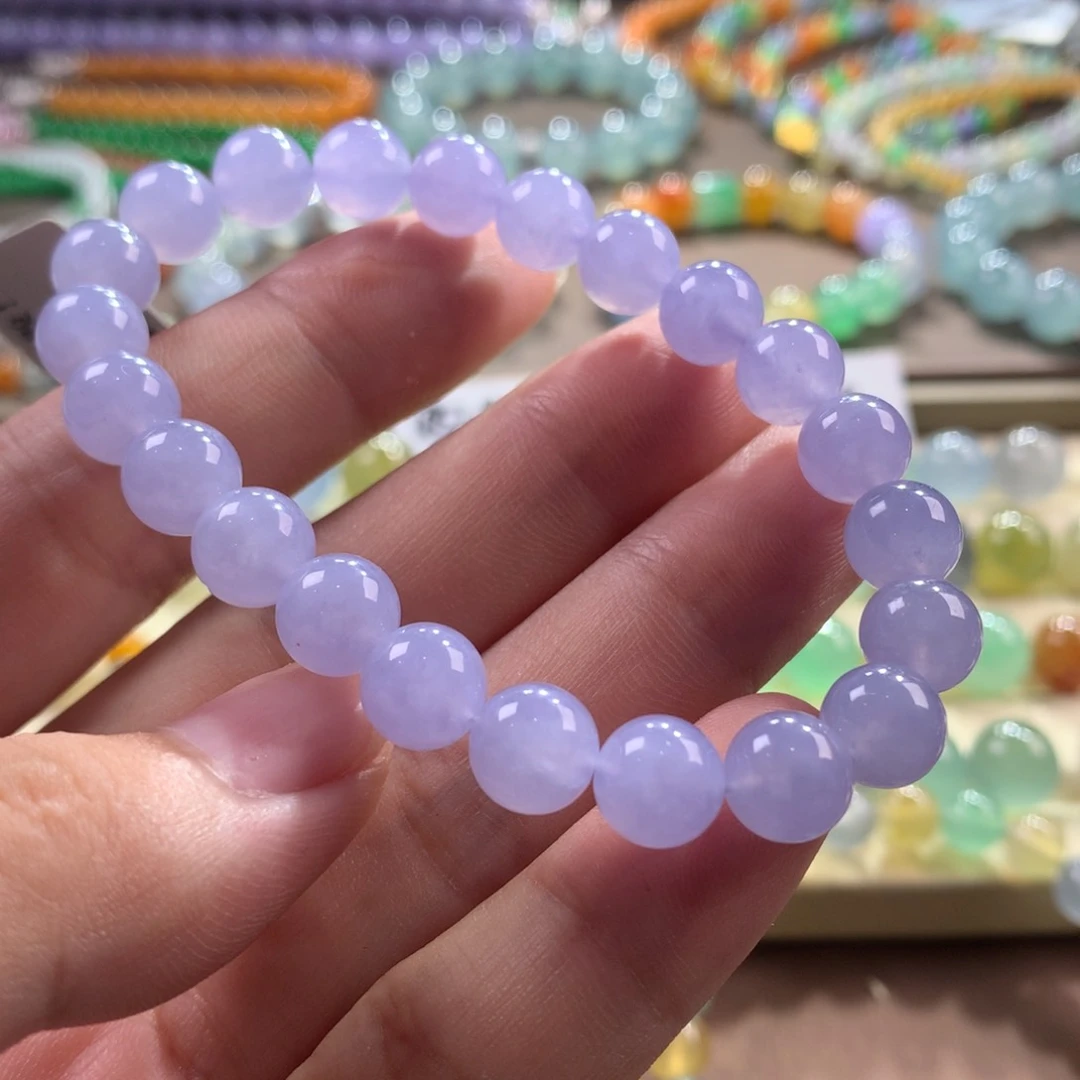 未镶嵌手链翡翠翡翠冰底浓色粉紫卡8.10+