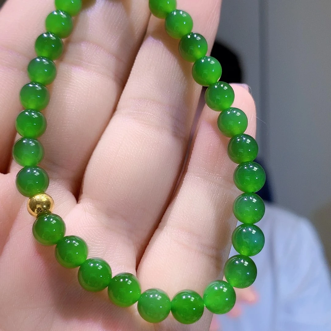 手链足金镶嵌和田玉（碧玉）卡6