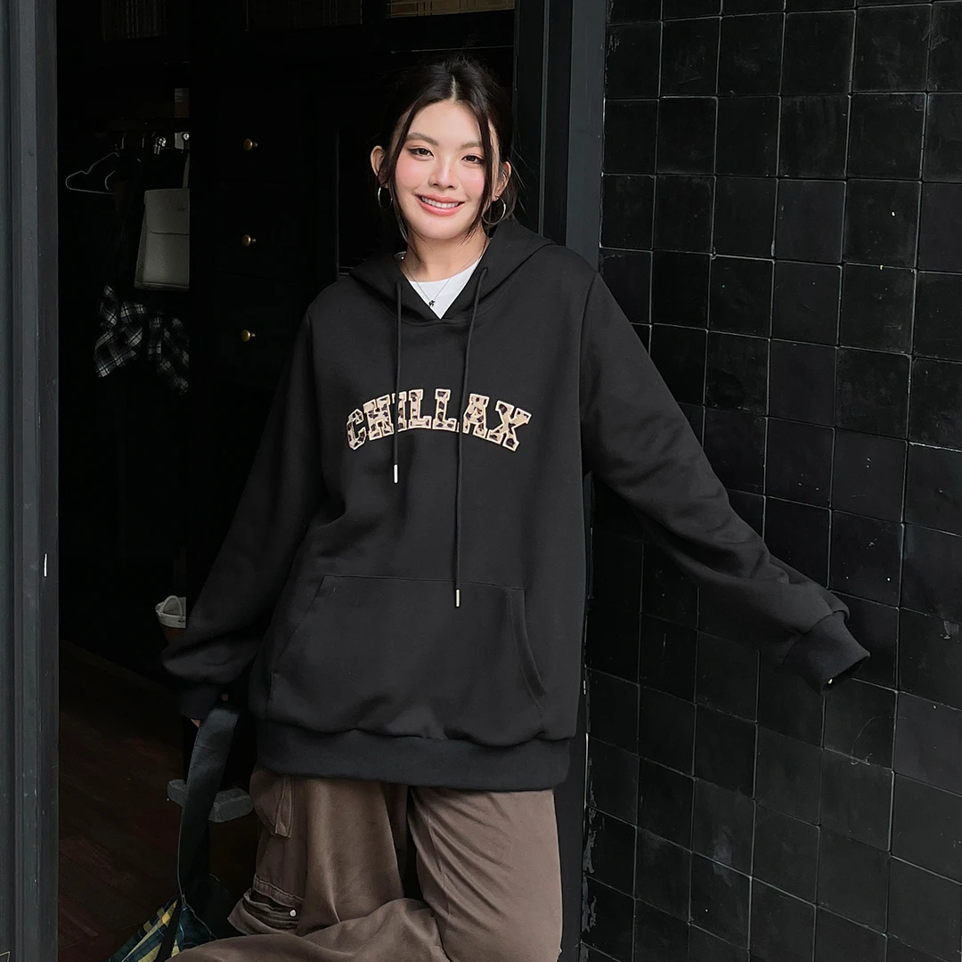 小草宽松定制美式复古连帽卫衣早秋新款大码胖mm设计感字母上衣