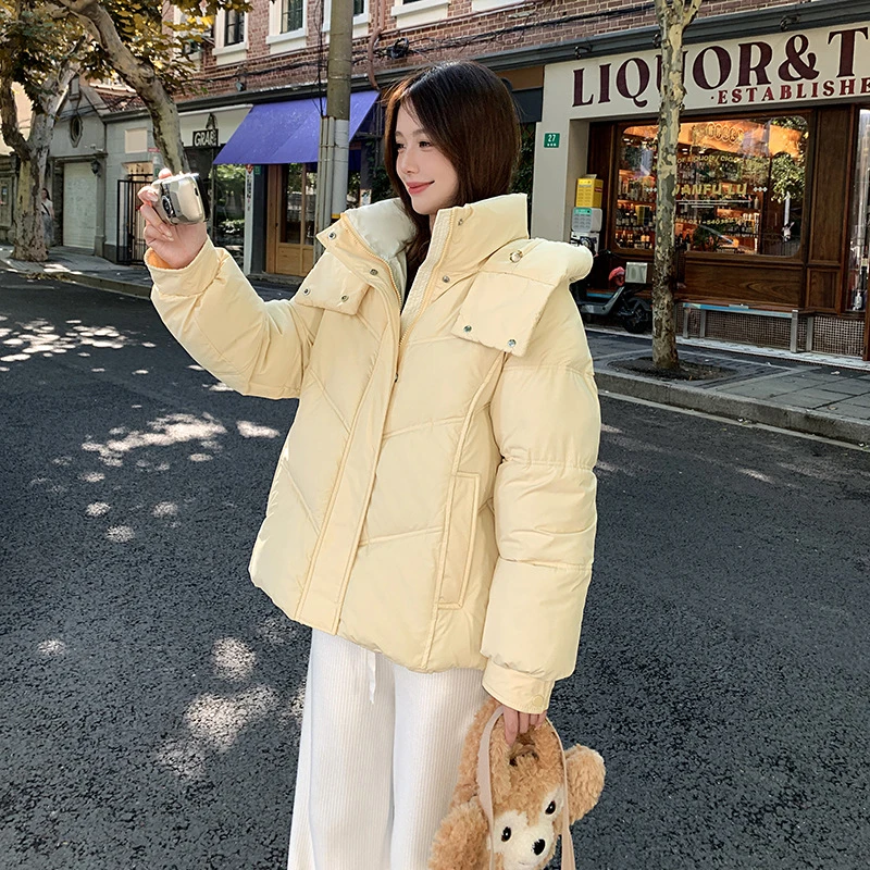 2025冬季新款绒羽绒服品牌高档纯色面包服女时尚短款气质外套潮