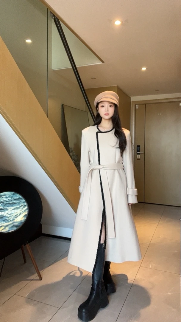 2025春款新款时尚百搭洋气圆领气质女装显瘦大衣外套