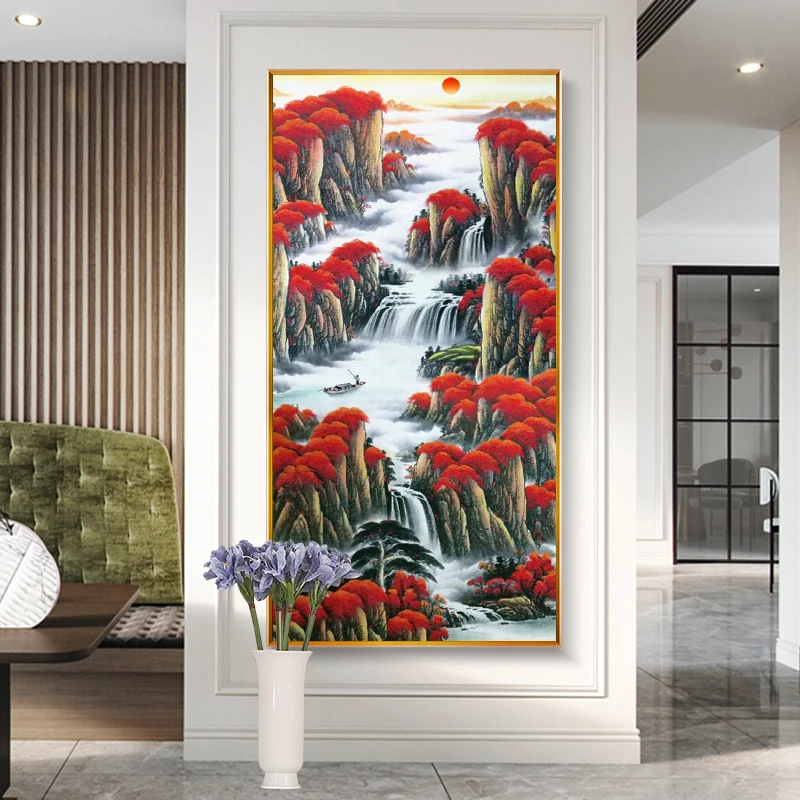 新款竖版玄关鸿运当头源远流长满钻全贴魔方圆钻石画卧室客厅贴钻