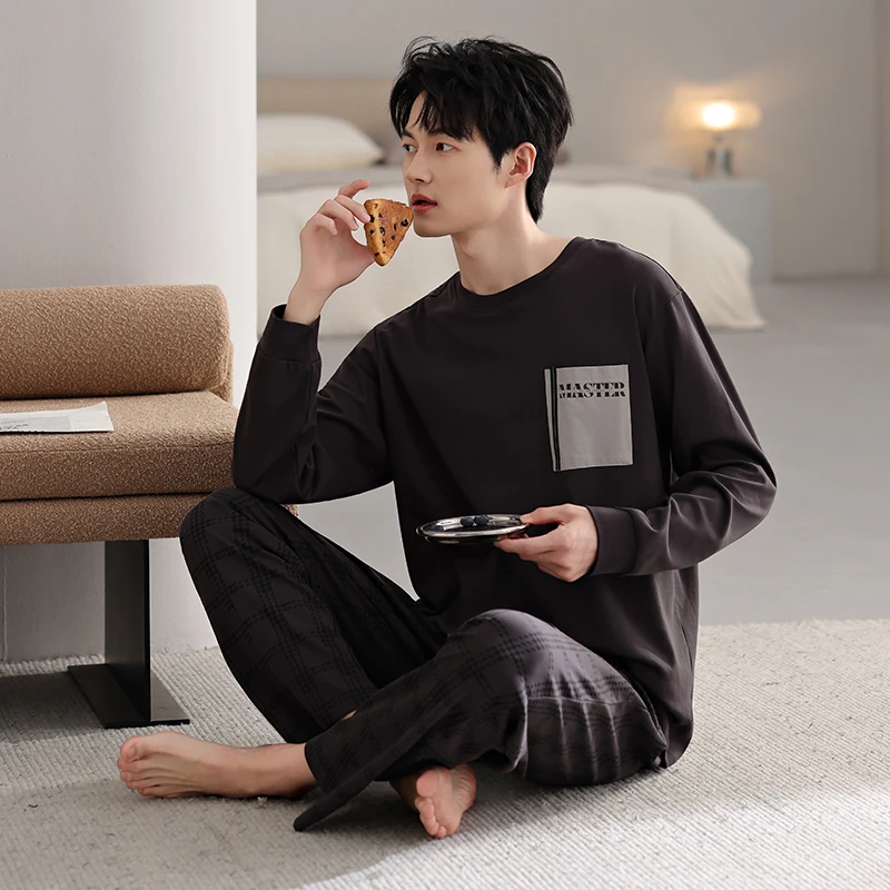 【高档纯棉】男士睡衣春秋全棉套装圆领套头家居服秋冬长袖青年中年
