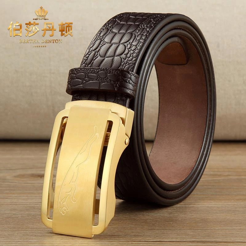 伯莎丹顿不锈钢无牙自动扣皮带男款无孔无卡槽纯钢时尚男士裤腰带