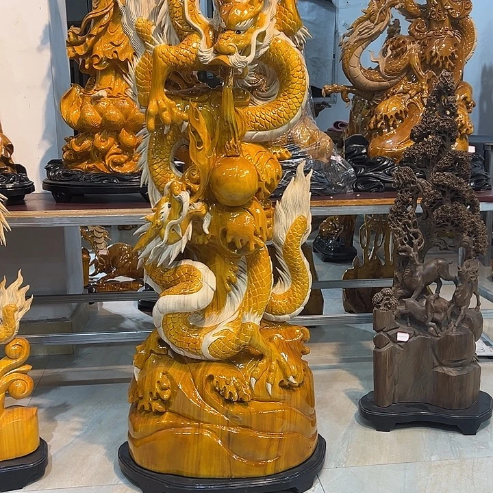 霓***士香樟木龙摆件双龙