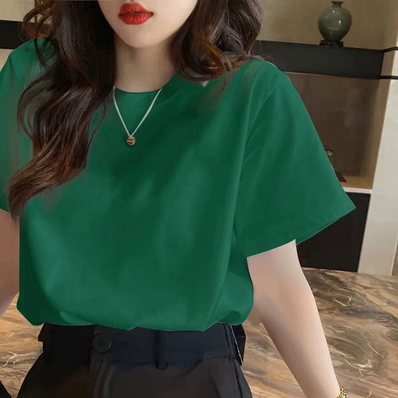 220克祖母绿彩夏季爆款短袖T恤男女同款显瘦半袖时尚百搭休闲纯棉
