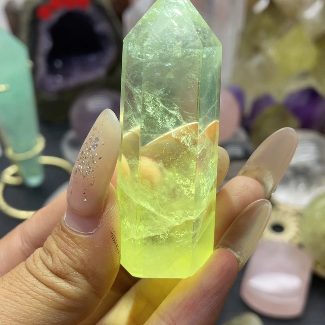 水晶珠宝半成品未镶嵌123黄莹石柱