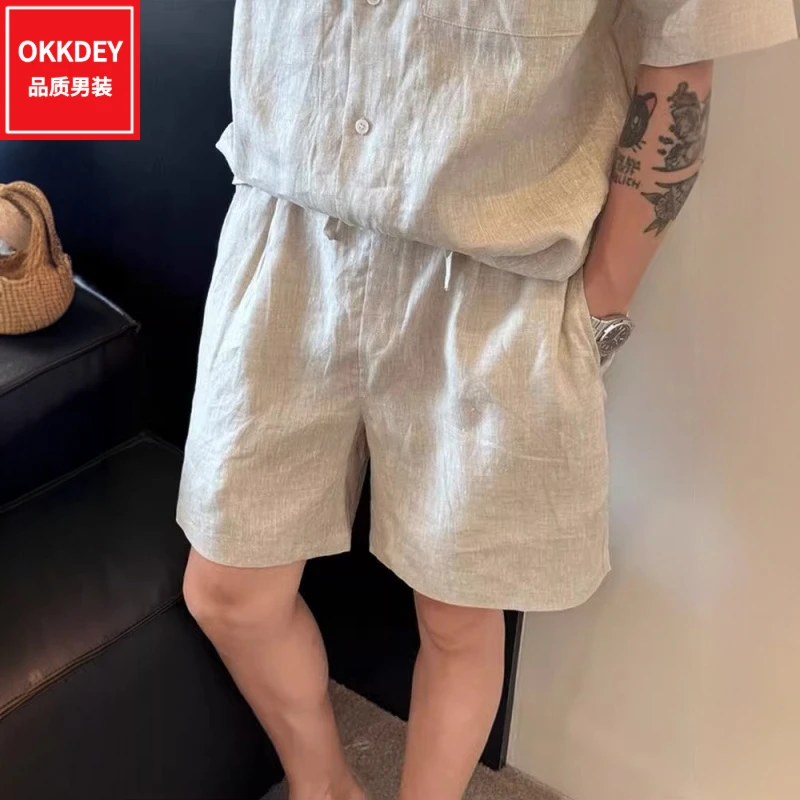 老钱风亚麻短裤男士夏季新款潮牌痞帅速干运动裤宽松休闲五分裤子