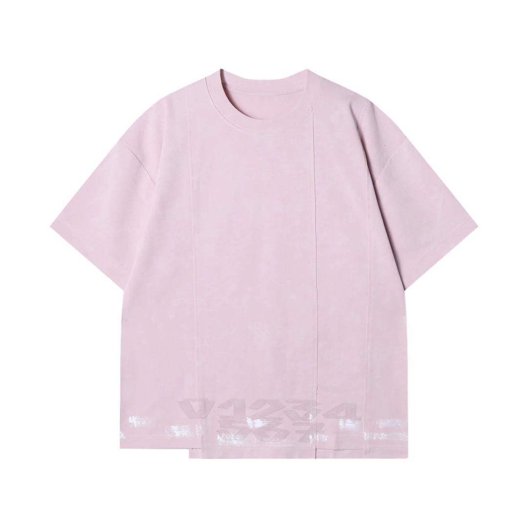 夏季高级感新款美式不规则下摆晕染刷漆圆领短袖T恤宽松情侣上衣