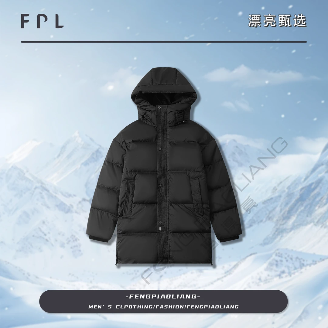 黑【暮色冬雨羽绒服】28867冬季潮流保暖连帽舒适宽松情侣款中长款