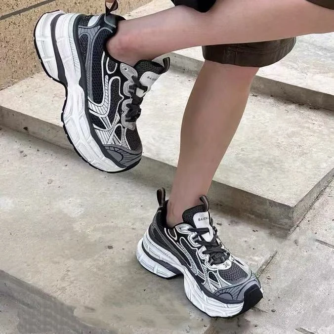 C2093 烟灰色 高端时尚厚底圆头系带超轻女休闲老爹鞋