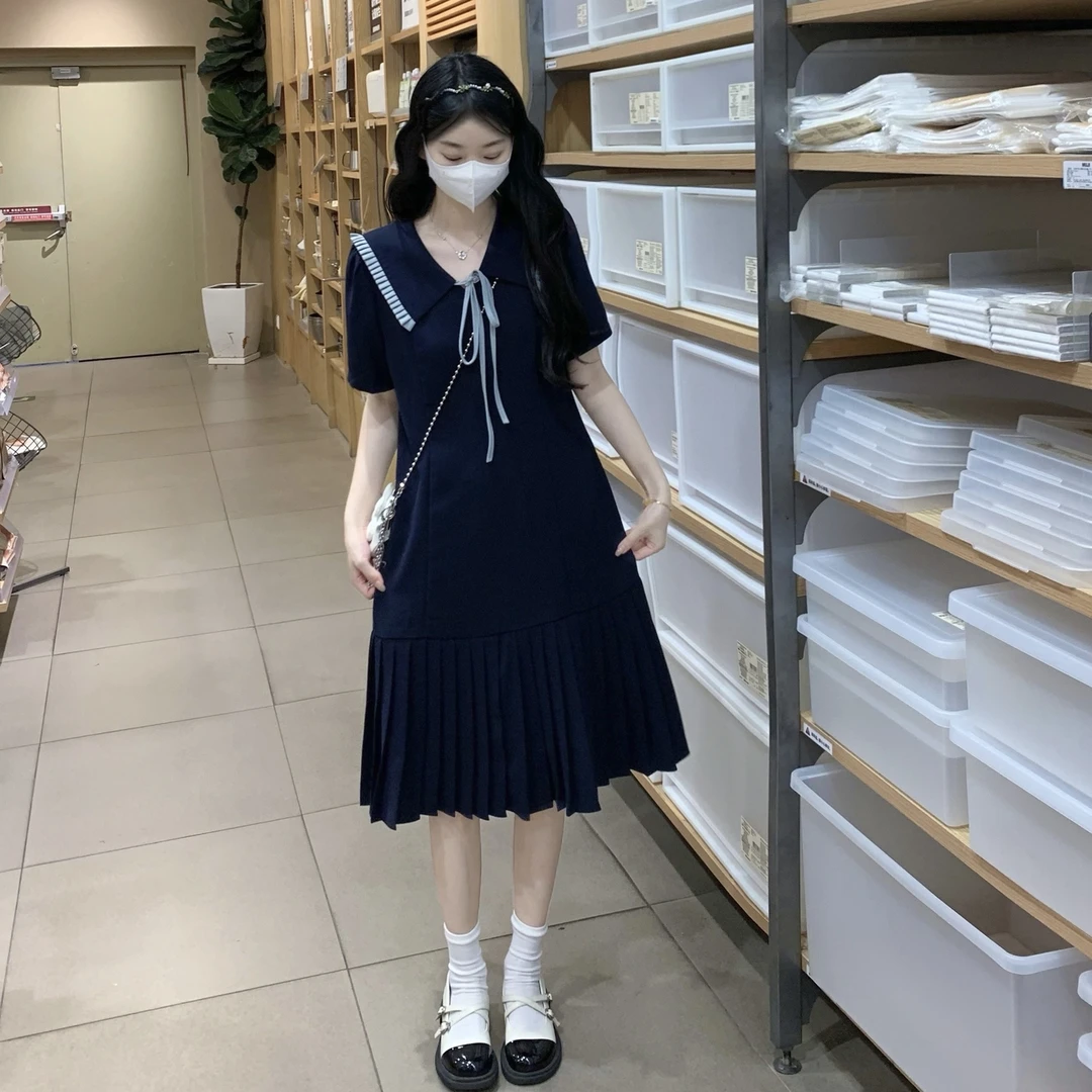 亲肤透气海军领连衣裙女夏季2025新款初中高中学生超柔轻薄百褶裙