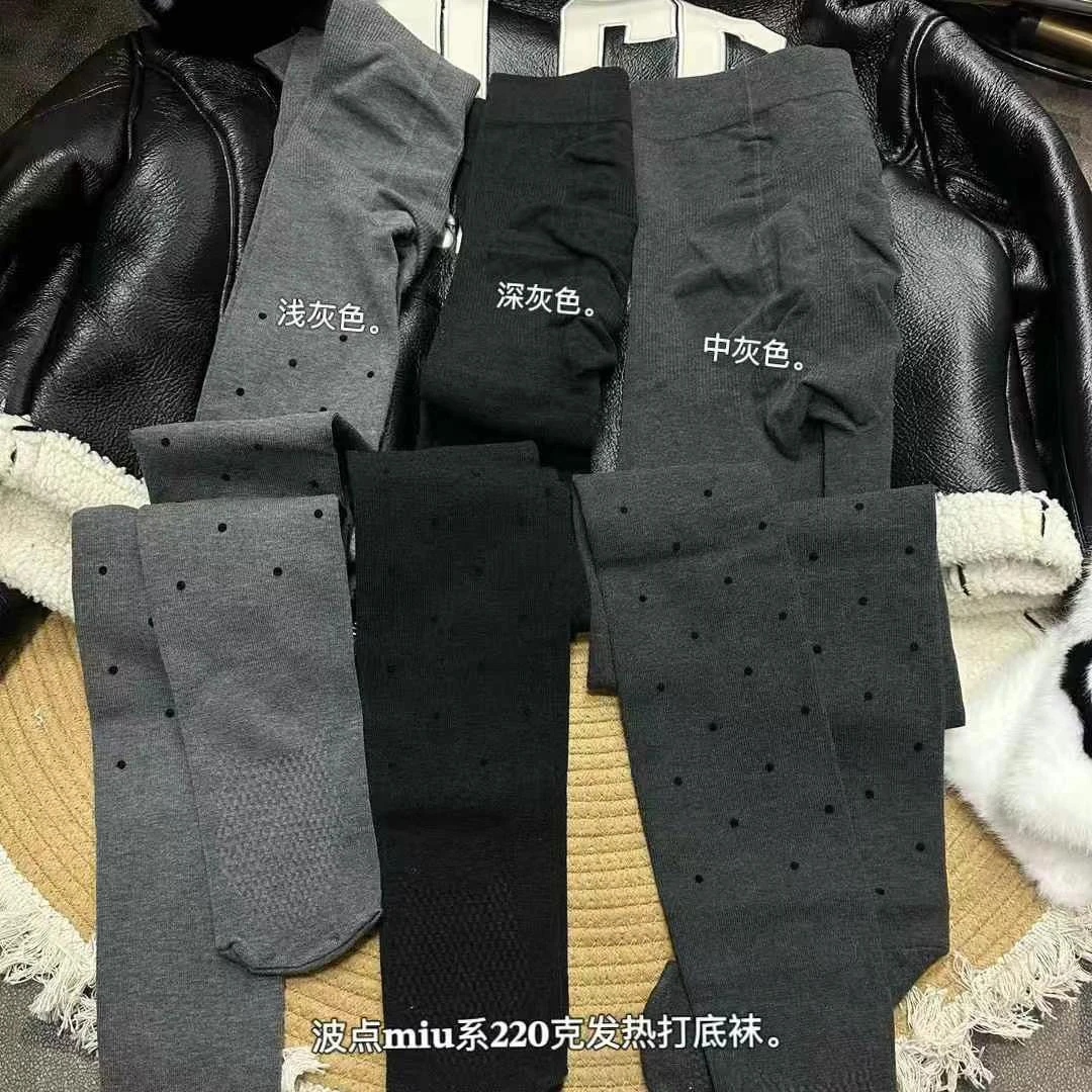 时尚波点连裤袜显瘦加绒打底裤女miu系