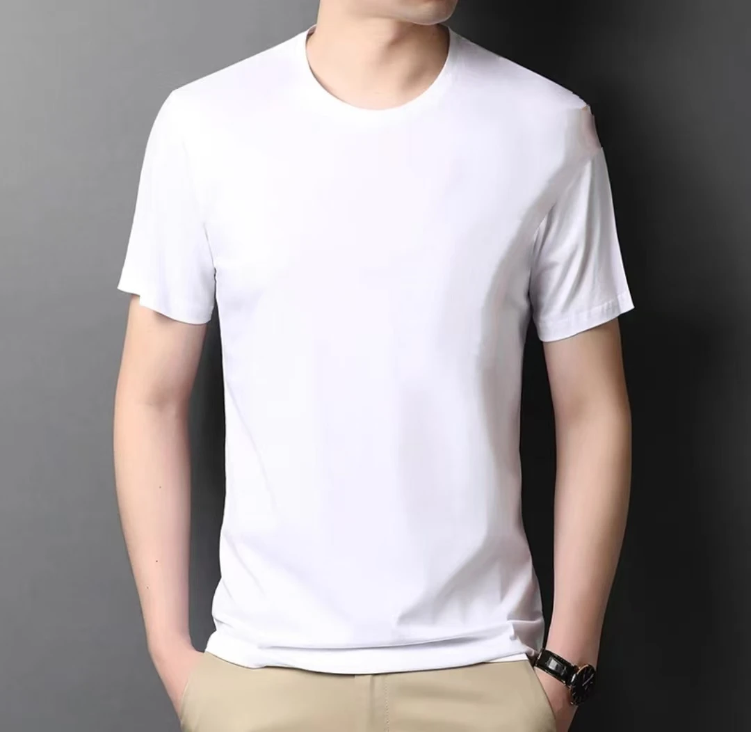 男士夏季薄款棉短袖T恤衫速干丝光棉商务圆领半袖半袖