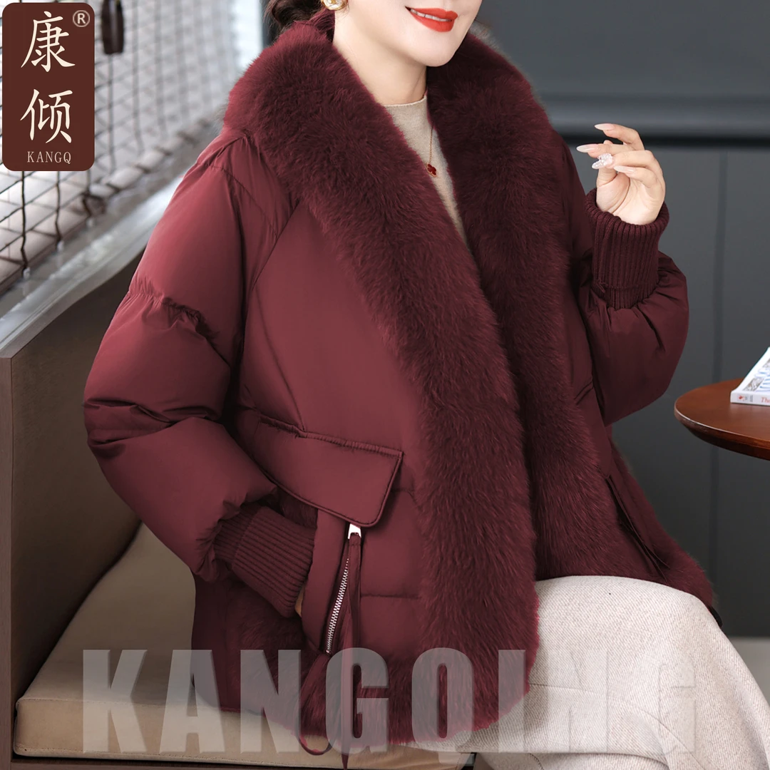 本命年妈妈冬装羽绒服红色洋气高贵中老年女装秋冬时尚大毛领外套