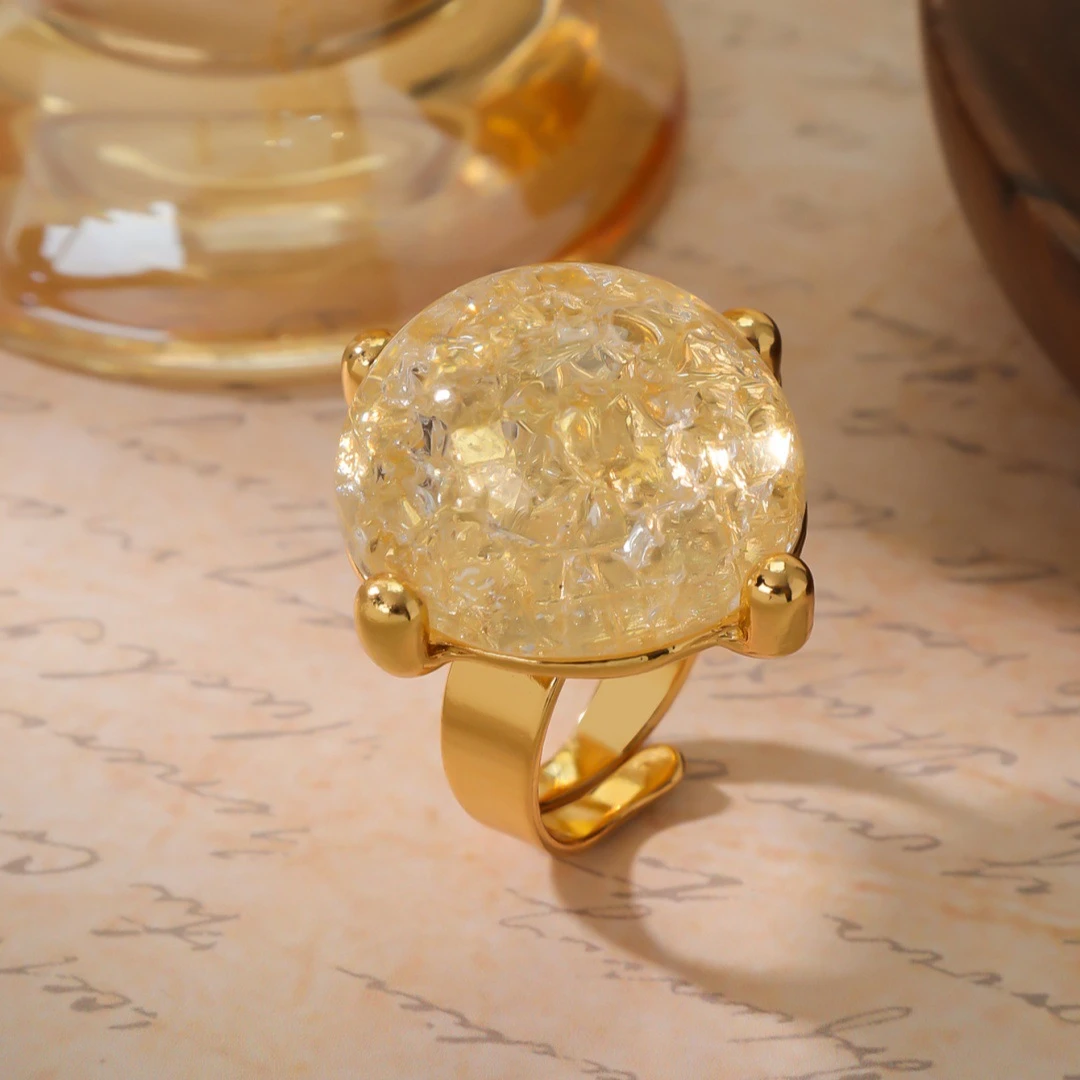 铜合金琉璃耳饰 中古法式高级感自然冰裂纹圆形--耳环/戒指/项链