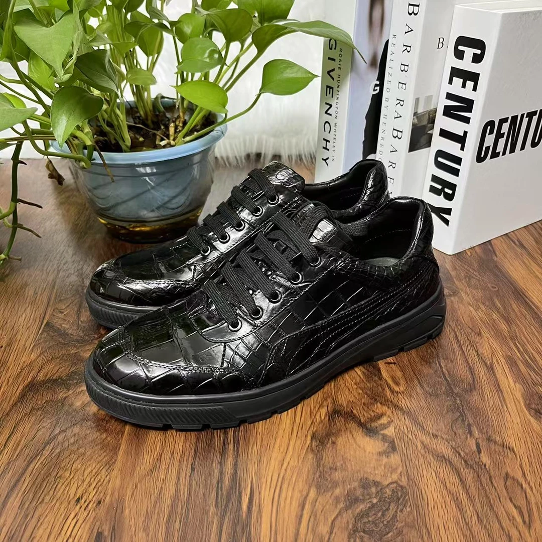 男士春季板鞋系带透气百搭休闲板鞋运动商务潮流黑色英伦真皮