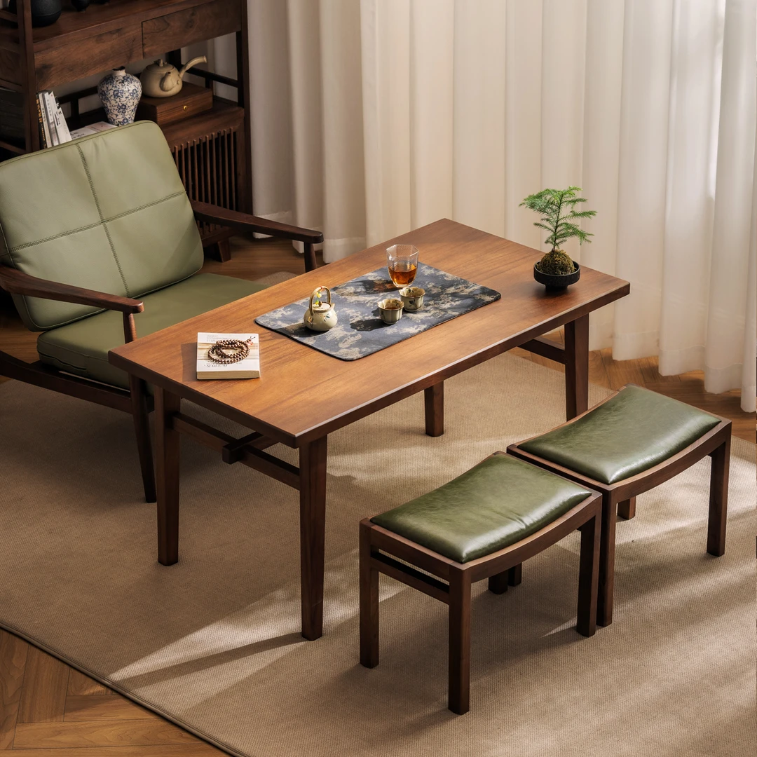 千木融新中式低坐姿国产黑胡桃矮茶桌家用阳台长方形客厅简约桌子