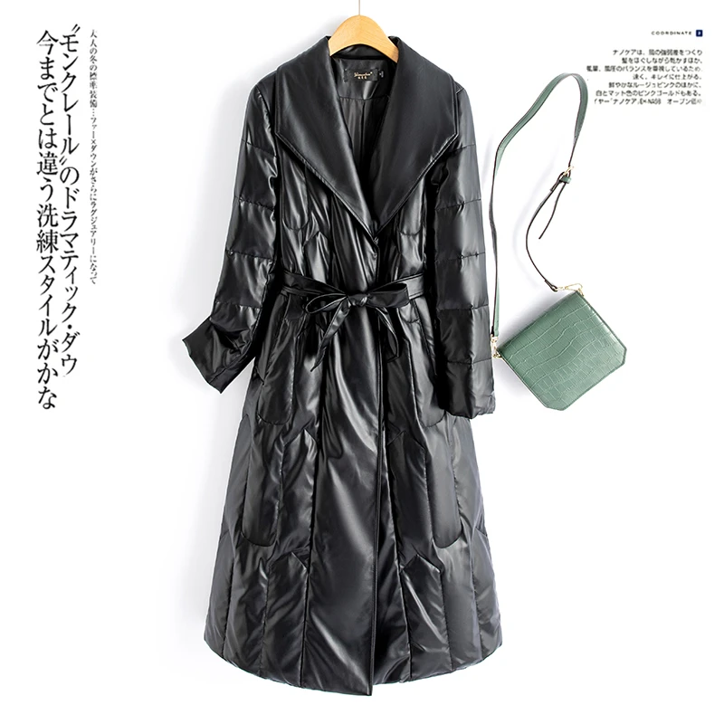 海宁真皮皮羽绒服新款女款加厚冬长款修身收腰女士外套8855