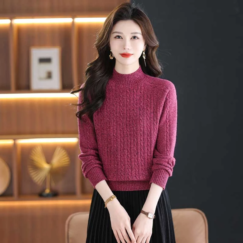 套头半高领宽松大衣内搭羊毛衫长袖保暖女百搭打底衫秋冬新款毛衣