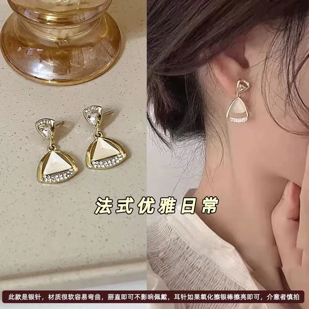 铜合金树脂耳饰 猫眼石耳饰耳环小众设计感高级耳坠气质长款耳钉