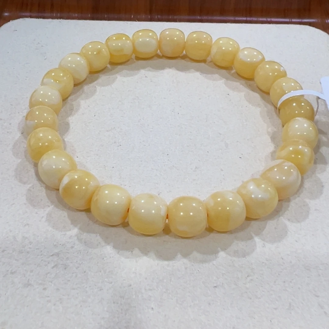 蜜蜡未镶嵌手链8.5m浓白妖花老型手串