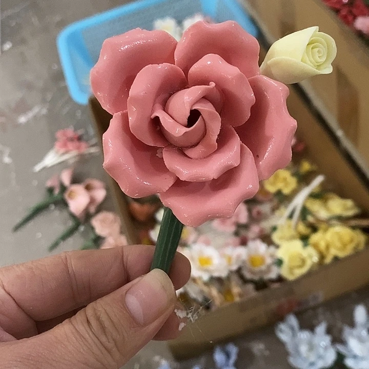 瓷片纯手工陶瓷花摆件2瑕疵