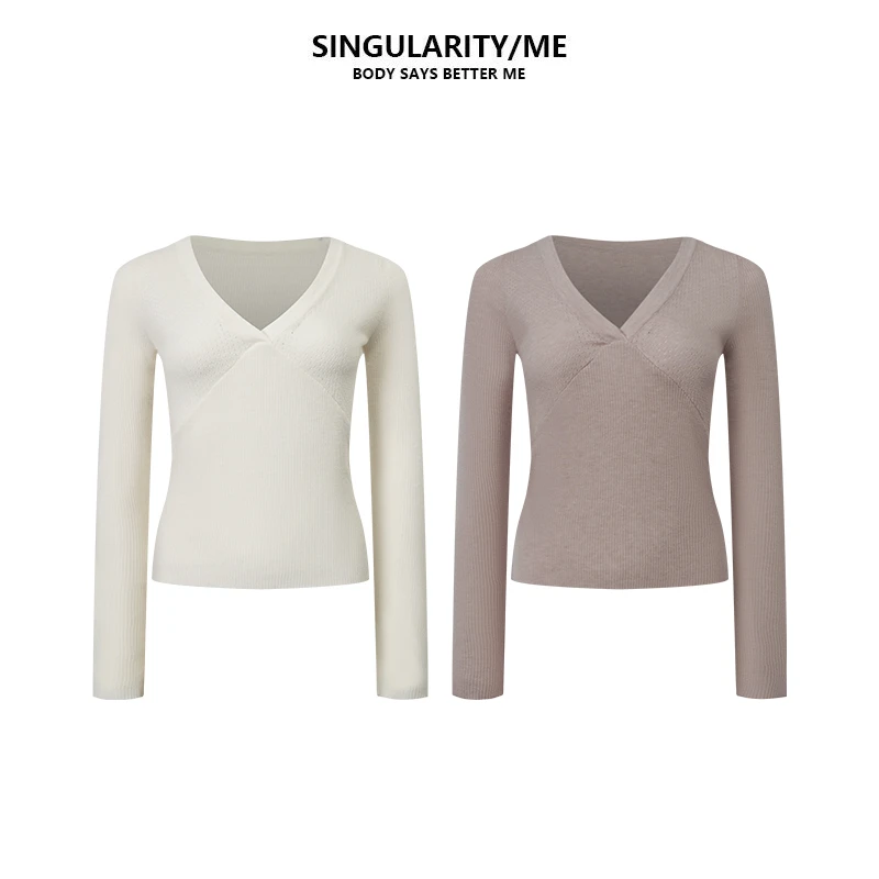 Singularity Me 12A 01166 14针混纺弹力金银丝V领套头针织衫上衣