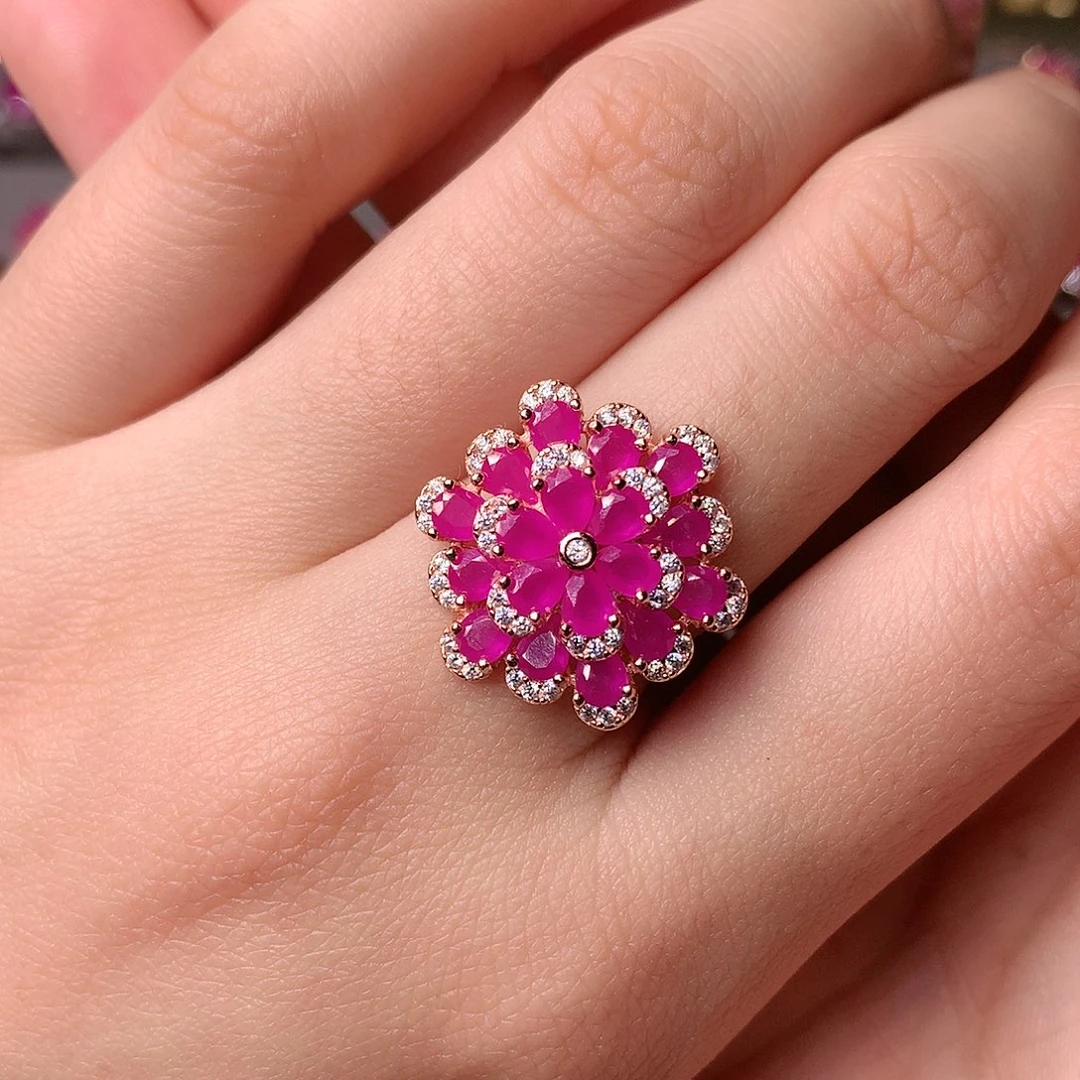 红宝石戒指银S925镶嵌