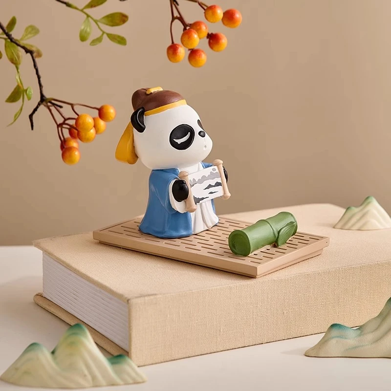 国潮古风熊猫手机支架办公室桌面工位装饰小摆件教师节送老师礼物